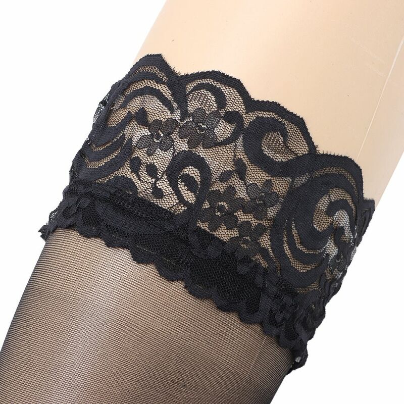 Ladies Women High Knee Hosiery High Socks Rib Top Transparent Silk Stocking Cuff Tights