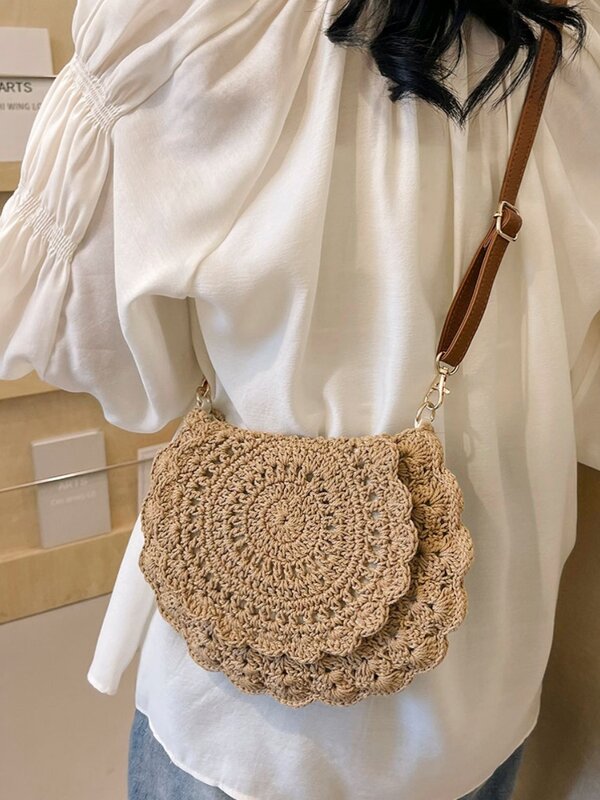 Дизайнерские плетеные соломенные круглые сумочки и кошельки, сумки через плечо для женщин, новые винтажные летние пляжные женские сумки-мессенджеры