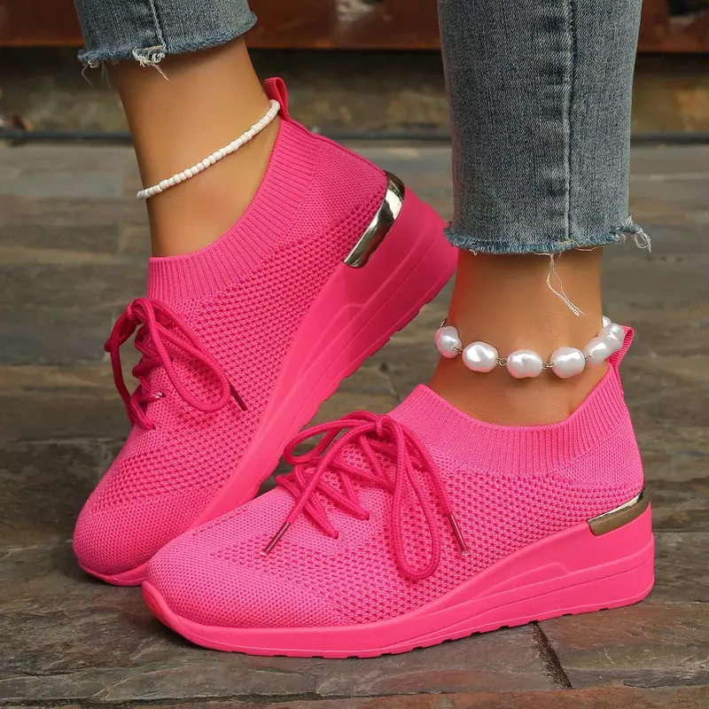 Кроссовки женские сетчатые на шнуровке, дышащие спортивные, повседневная прогулочная обувь для бега, на платформе, лето 2024