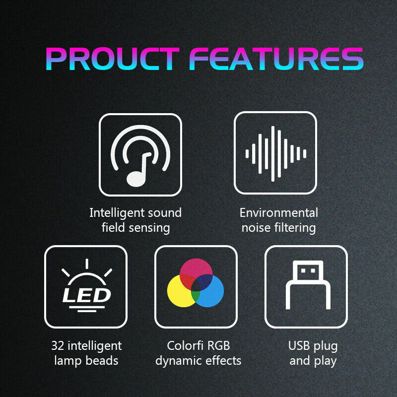 Controle de Voz Ritmo Síncrono Luz, Internet Popular, Música Colorida Luz Ambiente, Desktop Car Indução, Creative LED Pick, RGB