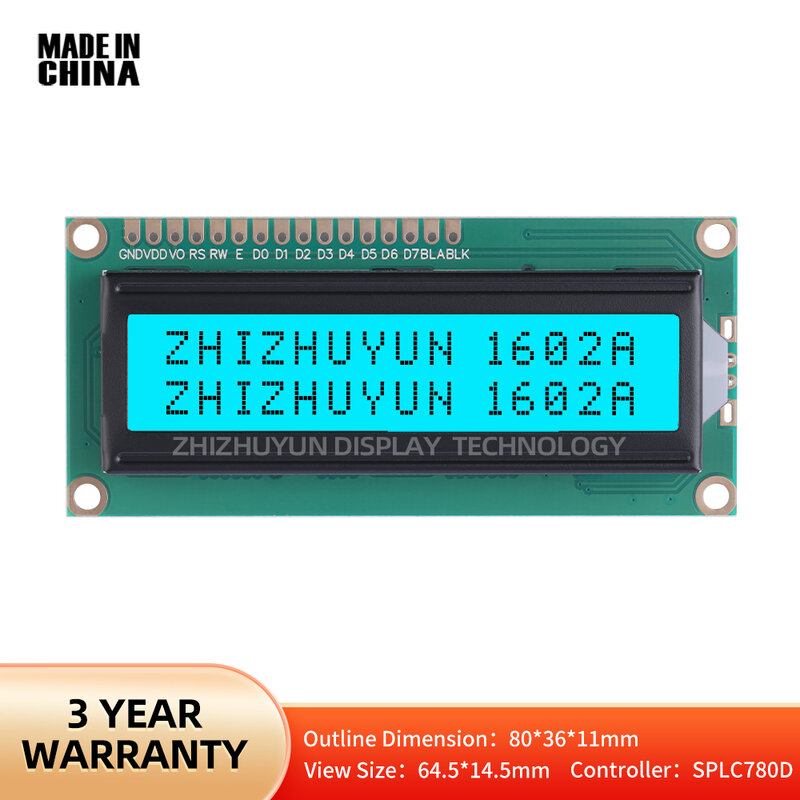 Módulo de pantalla de fábrica, controlador SPLC780D, película gris, azul hielo con letras negras, pantalla LCD/LCM en inglés