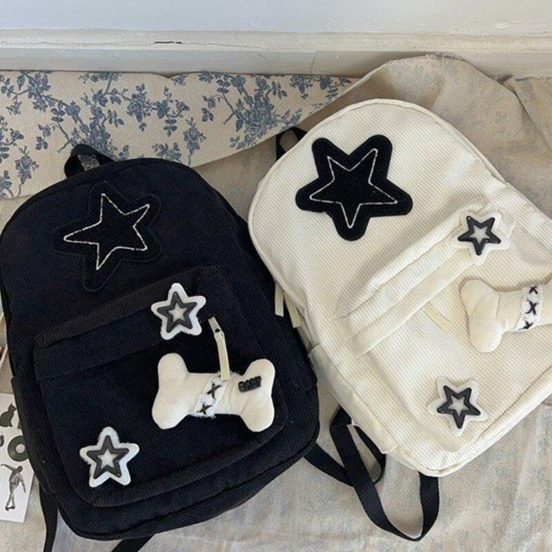 Y2K женский рюкзак для ноутбука со звездами, вместительный школьный рюкзак для книг для подростков, вельветовый рюкзак, сумка через плечо с двумя ремешками