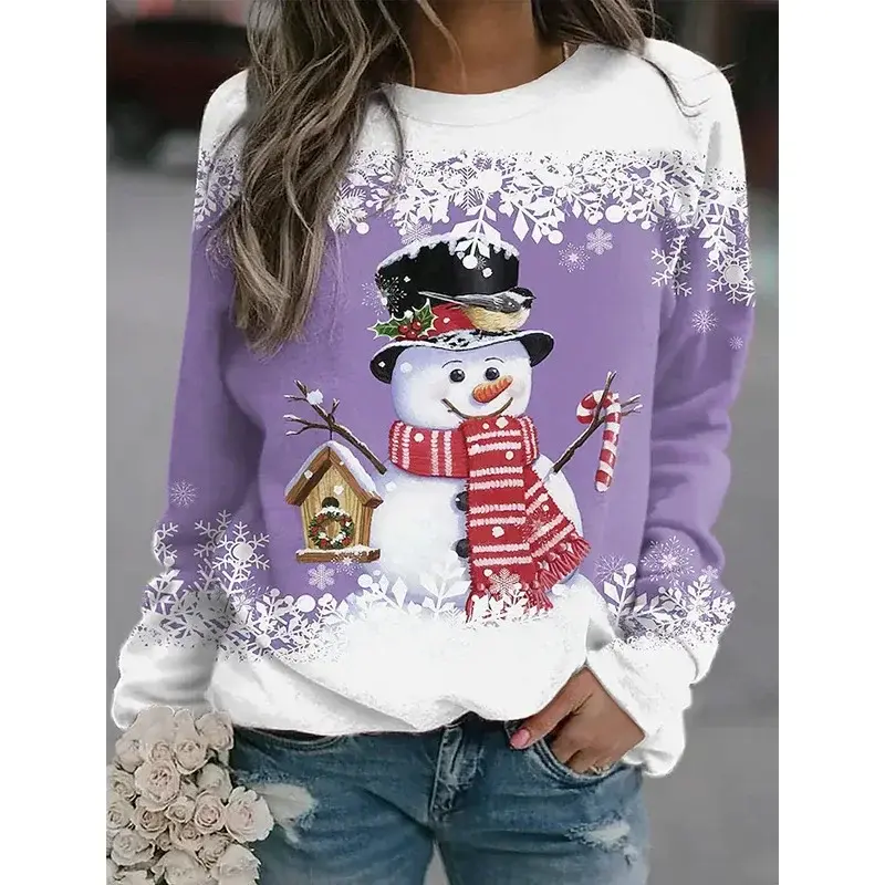 Suéter con estampado digital 3D de Navidad para mujer, Jersey holgado de manga larga con cuello redondo, ropa de primavera y otoño, novedad