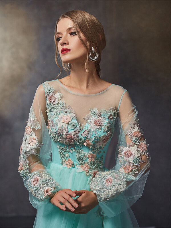 Stylowa suknia wieczorowa z nadrukiem w kwiaty o sukienka na studniówkę 2024 elegancka, długa rękaw z klasycznym rękawem do podłogi Vestidos De Novia