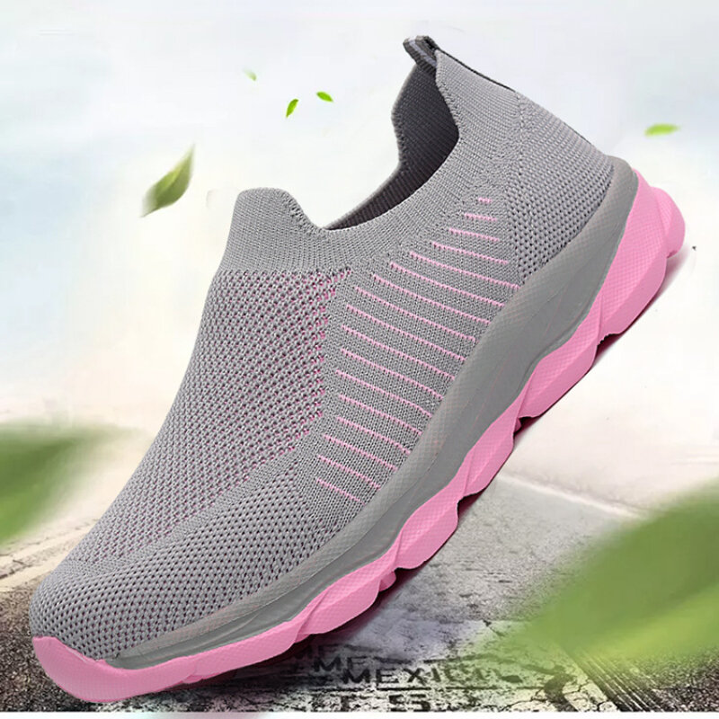 Couple Walking Shoes Elastic Comfortable Sneakers Men Women Lightweight Soft Athletic Outdoor Casual Footwear Slip On