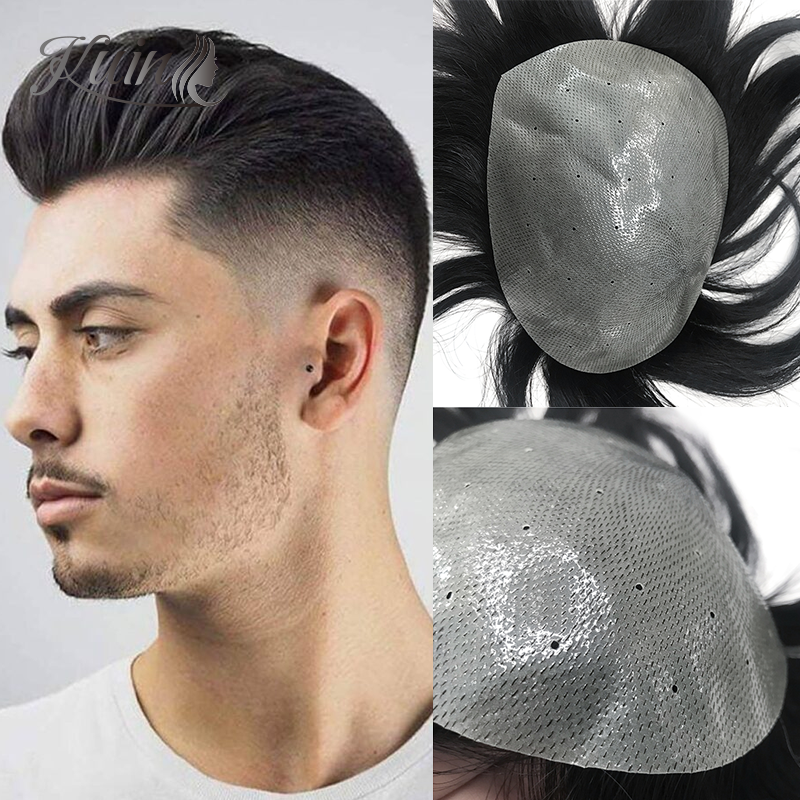 Биологические Toupees для головы 4 мм-6 мм мужской парик из искусственной кожи 1B волосы капиллярный протез дышащий мужской парик индийская система человеческих волос