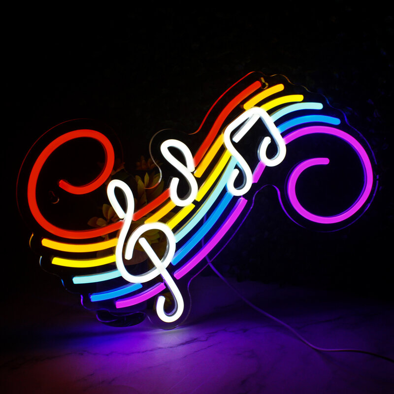 Musical Notes LED Neon Sign Colorful Design Logo Lights Art Wall Room Decoration For Music Bar Party Classrom USB Powered Lamp