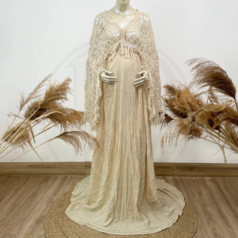 Sukienka do fotografii ciążowej Don & Judy Boho szydełkowana bawełniany szal kobiety w ciąży Babyshower sesja zdjęciowa rekwizyty imprezowa suknia plażowa