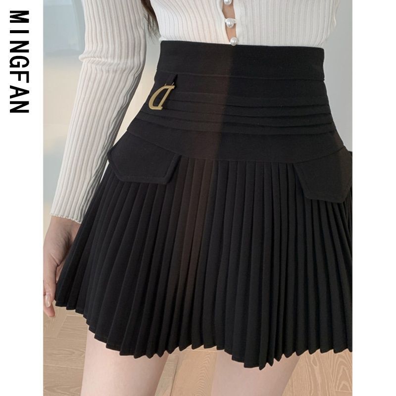 Y2k New Spring Summer Women's Pleated Skirt High-waisted Metal A-line Short Mini Skirts Invisible Zipper Anti-glare Lining Skirt