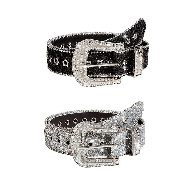 Cinturón con hebilla de diamantes de imitación Y2K para mujer y hombre, correa de cintura con agujero de estrella Punk, cinturón gótico de moda con personalidad para falda de vaquera
