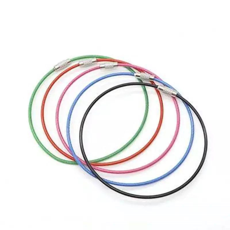 10 pces 1.5/2mm edc chaveiro tag corda de aço inoxidável fio cabo laço parafuso bloqueio gadget anel chave círculo acampamento acessórios