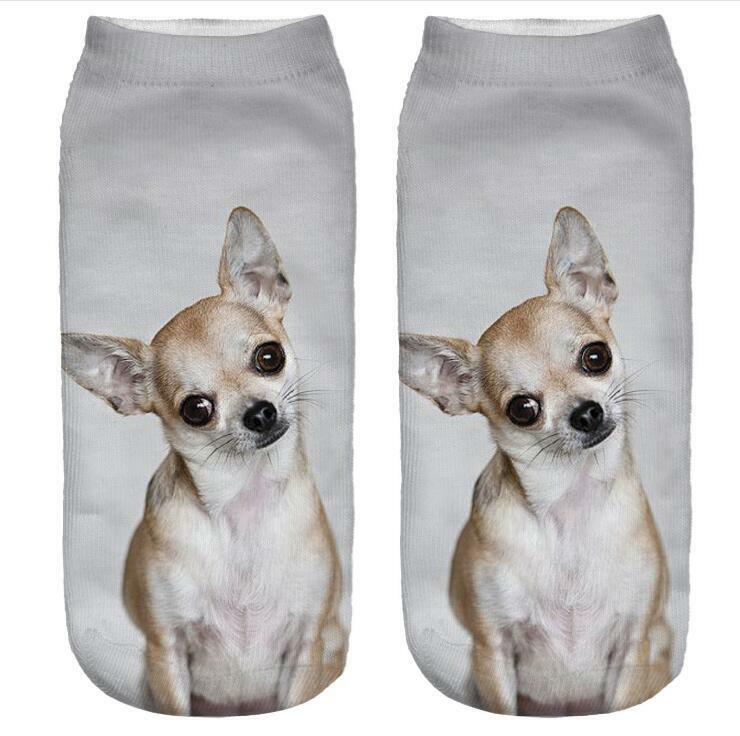 Kaus Kaki Gambar Anjing Lucu Kirky Chihuahua Mode Harajuku Hip-Hop Kaus Kaki Sandal Potong Rendah Lucu Wanita Lembut Lucu