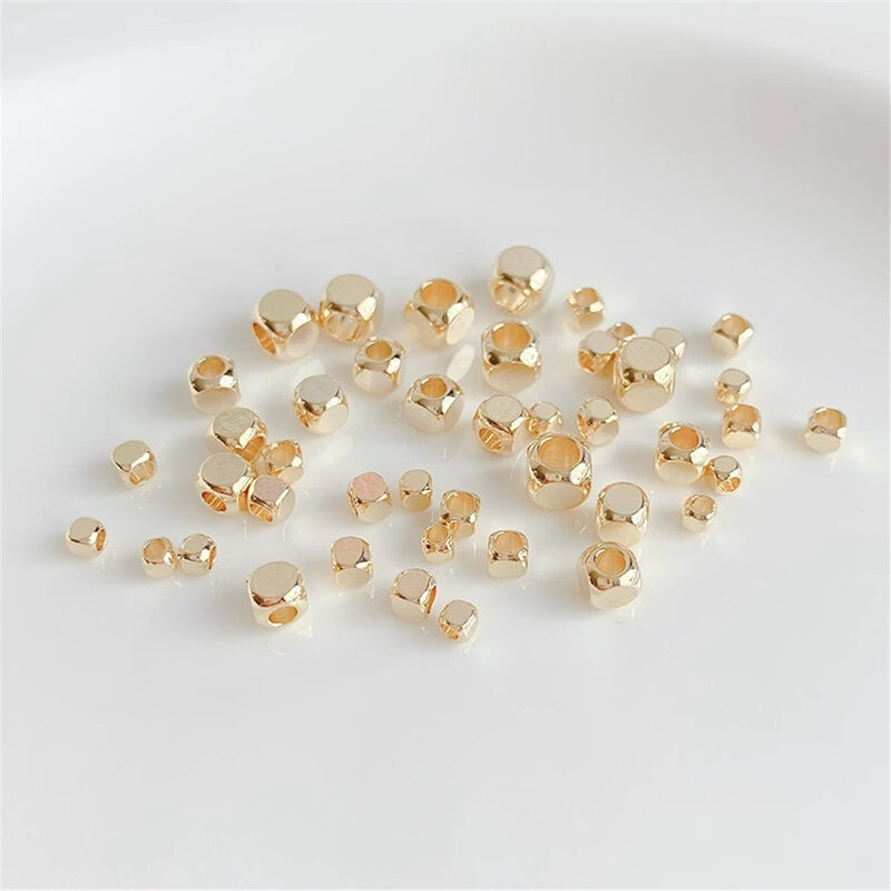 حبات مربعة صغيرة ملفوفة بالذهب عيار 14 قيراط ، حبات متفرقة منفصلة ، مقطعة إلى زوايا ، مجوهرات يدوية الصنع ، إكسسوارات أساور