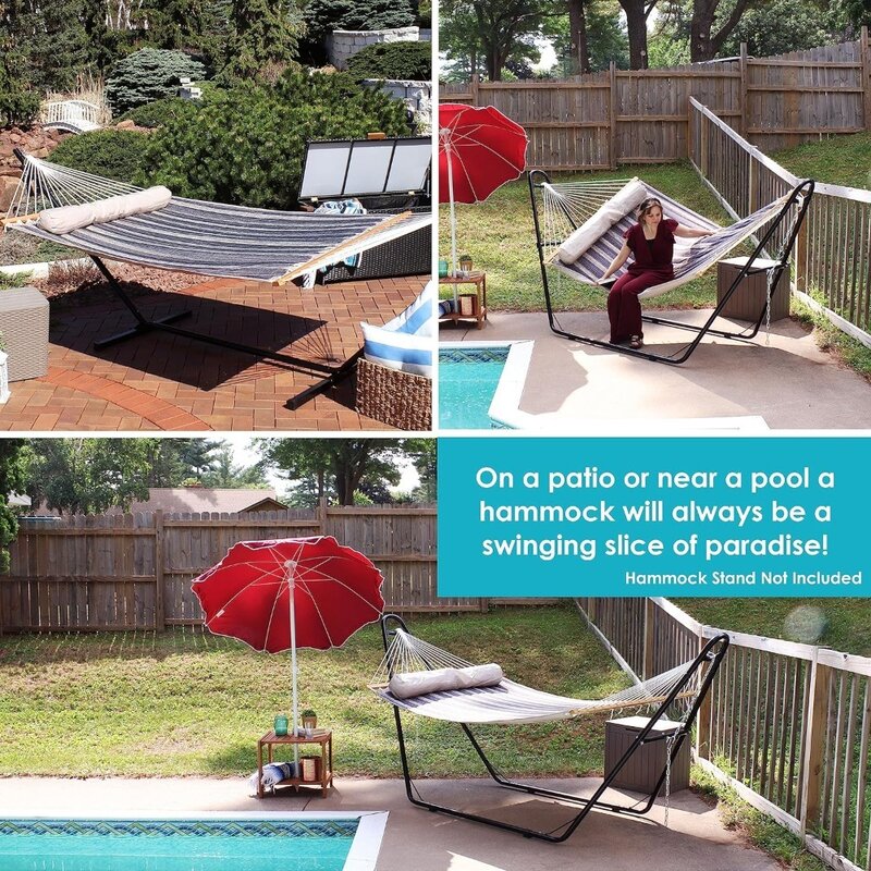 Sunnydaze Outdoor Gewatteerde Stoffen Hangmat-Tweepersoons Met Spreiderstaven-Zware Capaciteit Van 450 Pond-Berghelling