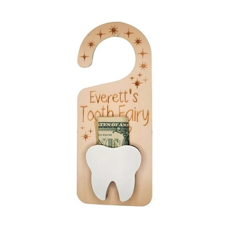 Colgador puerta dientes madera con soporte para dinero, regalo estímulo para los dientes perdidos, caja recogida