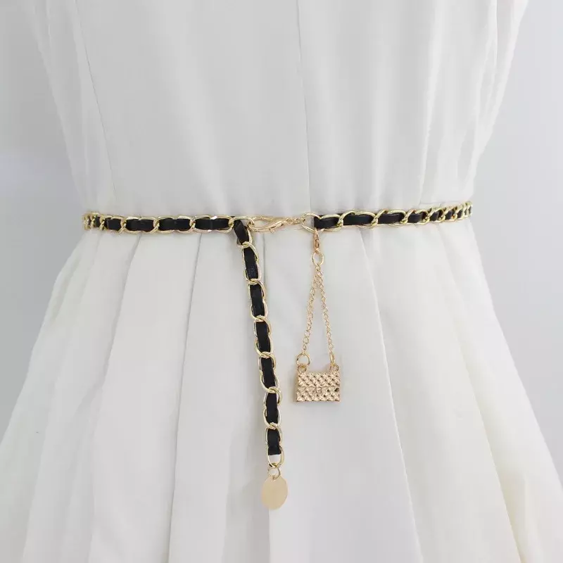 Cinturón de aleación Punk para mujer, decoración de vestido, pretina larga con borla, gancho ajustable, hebilla de cadena de Metal, accesorio