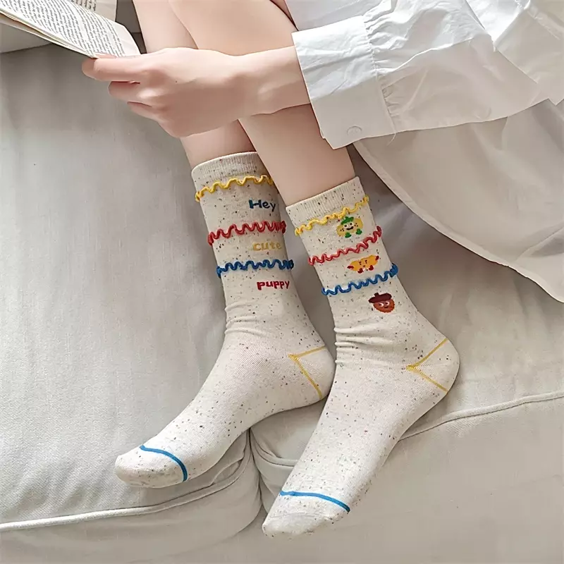 3 Pairs Per Lot Women's Socks Funny Cartoon Fashion Casual Crew Socks New Female Striped Creative Novelty Socks Girls Breathable