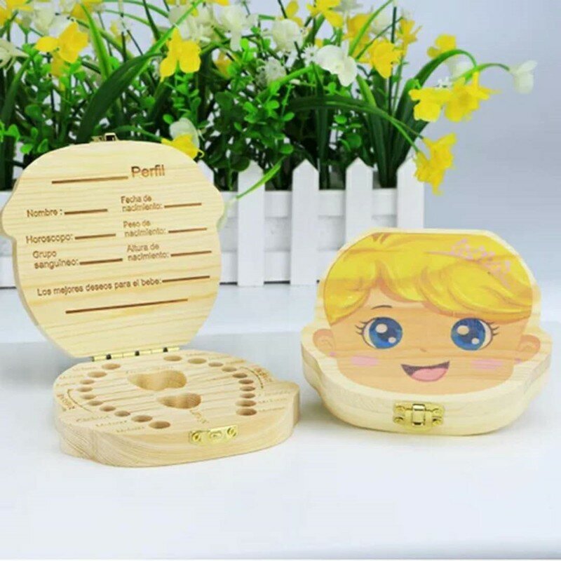 Pudełko na zęby mleczne angielski Organizer na drewniane pudełko na zęby dla niemowląt zęby mleczne umbila ratuje pudełko na prezenty zęby mleczne pudełko na wspomnienia dziecka