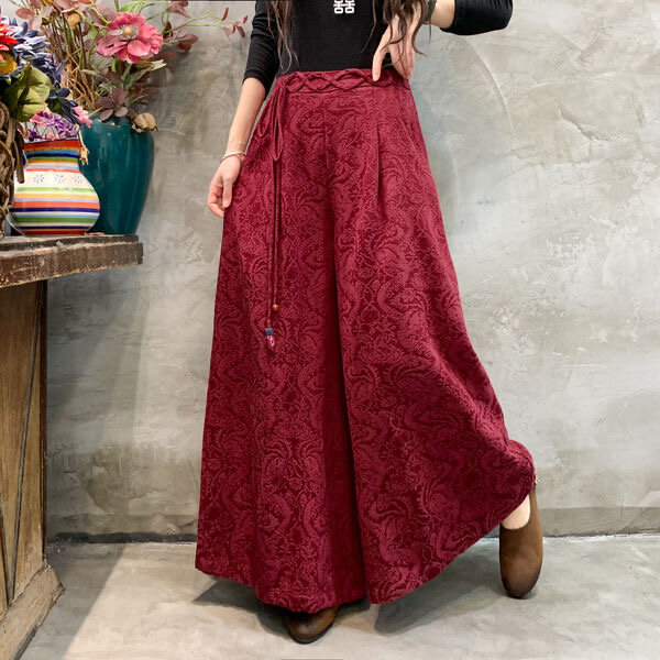 Pantalones vintage chinos para mujer, algodón nacional, lino, jacquard, sueltos, pantalones tradicionales de pierna ancha, pantalones folclóricos étnicos, 2024