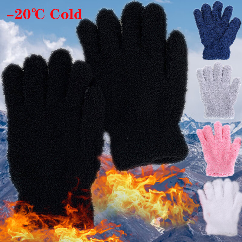Перчатки с закрытыми пальцами, милые плюшевые женские зимние теплые перчатки для девочек, плотные Мягкие плюшевые перчатки из флиса, велосипедные перчатки для женщин и мужчин, уличные варежки