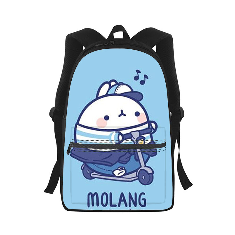 Molang-mochila con estampado 3D de dibujos animados para hombre y mujer, bolso escolar para estudiantes, mochila para ordenador portátil, bolso de hombro de viaje para niños