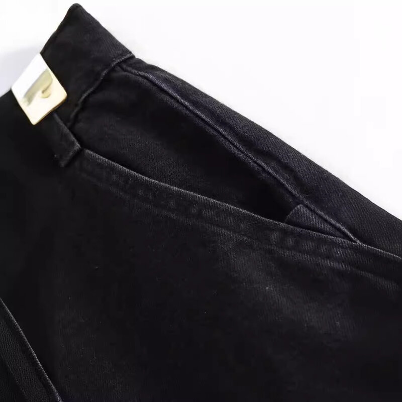 Women's New Fashionable and Versatile High Waist Button Decoration Straight leg Jeans Skirt