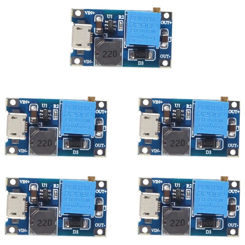 5ชิ้น2A DC-DC MT3608โมดูลเพิ่มกำลังด้วย Micro-USB สเต็ปอัพคอนเวอร์เตอร์ตัวควบคุมแหล่งจ่ายไฟฟ้า