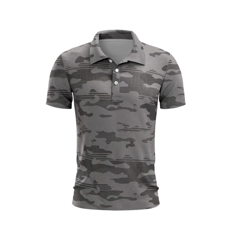 Men's Golf Polo Shirt Camouflage Print Men's Summer Golf T-Shirt Top Quick Dry Top Golf Club Button T-Shirt Polo Shirt