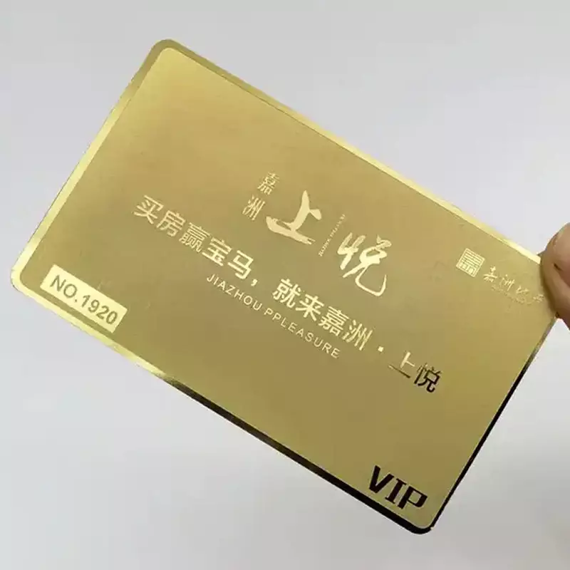 Producto personalizado, ¡oferta! Tarjeta de visita de Metal chapado en oro, tarjeta Vip de espejo dorado de acero inoxidable, grabado Oem, 2024