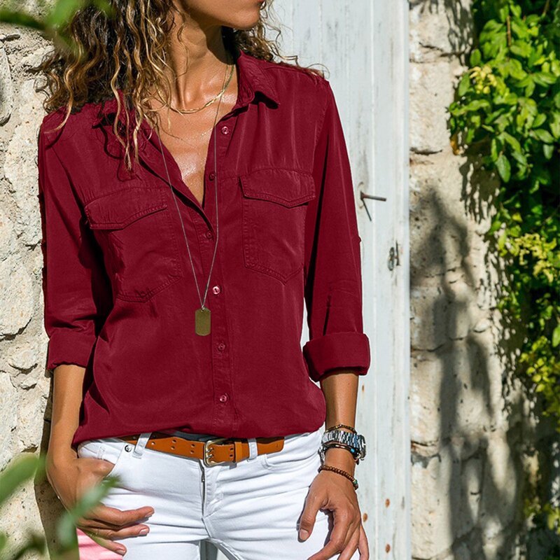 Damen Knopf hemden Langarm Revers lässige Arbeits blusen Frühling und Herbst einfarbig übergroße lose weibliche Hemd oberteile