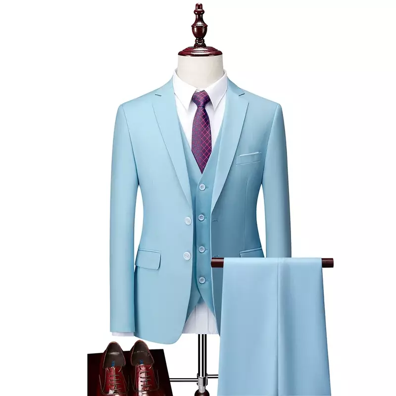 Мужской деловой костюм из 3 предметов/мужской свадебный банкет для жениха однотонный высококачественный под заказ брендовый пиджак большого размера куртка пальто