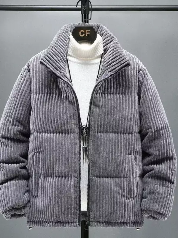 Winter Männer Kleidung dicke warme Cord Puffer Jacke Parka Vintage lässig lose Stehkragen Reiß verschluss Baumwolle gepolsterte Jacke Mantel