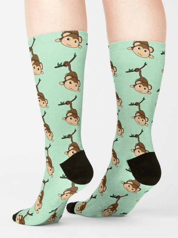 Macaco pequeno bonito meias meias altas mulheres