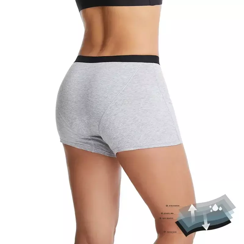 Bragas de cuatro capas para mujer, pantalones fisiológicos deportivos sin fugas, Bóxer