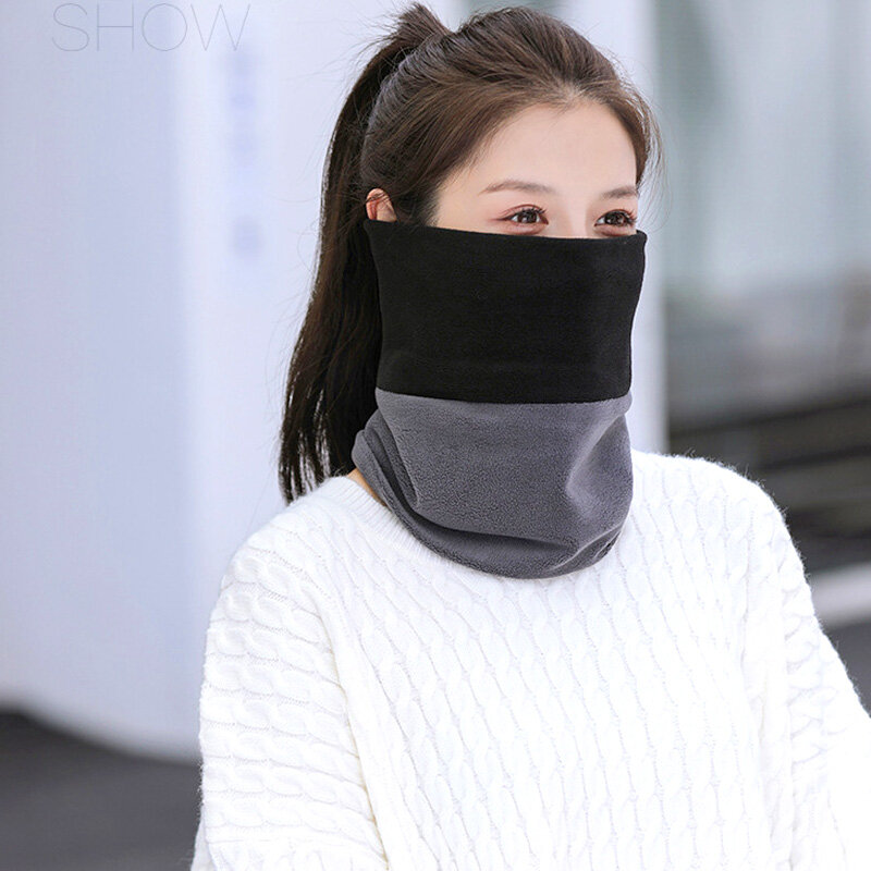 1PC Daily Plush Splicing Color Double Layer Neck Protection Warm Scarf Windproof Soft Comfortable Skin-friendly Casual