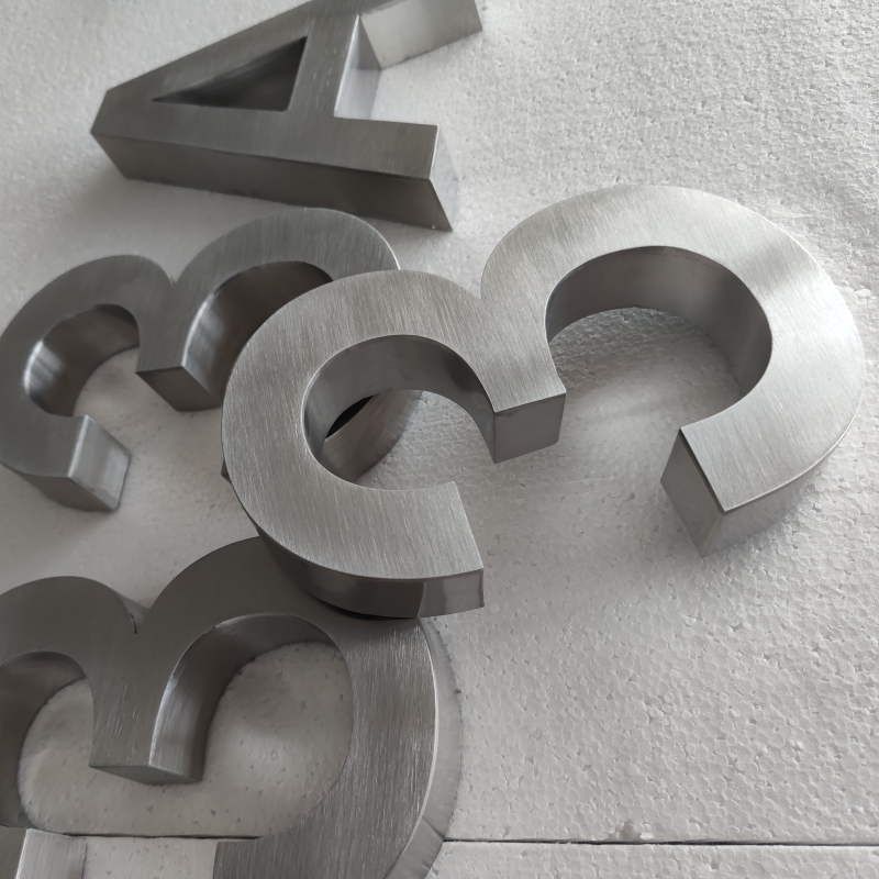 Custom Outdoor Metal letters for Cafe shop name sign, brushed satin stainless steel store signage letters