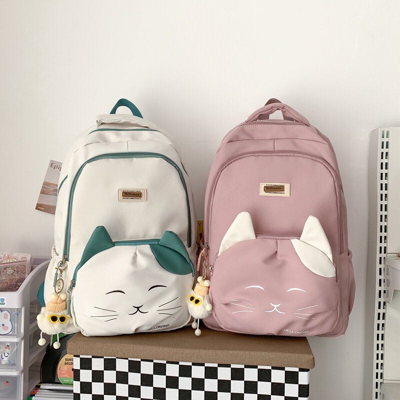 Милый рюкзак с котом, мультяшный рюкзак для девочек-подростков, большая школьная сумка, Модный черный рюкзак для студентов, рюкзаки XA69H