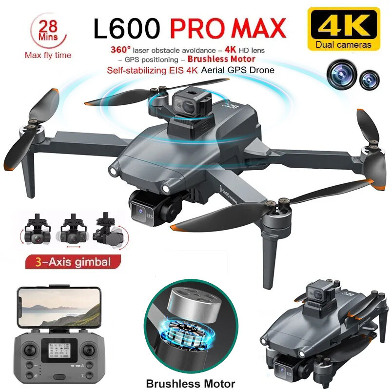 Dron L600 PRO MAX 4K de tres ejes, cámara Dual PTZ HD, láser, evitación de obstáculos, Motor sin escobillas, GPS, 5G, WIFI, RC, FPV, Quadcopter, Juguetes