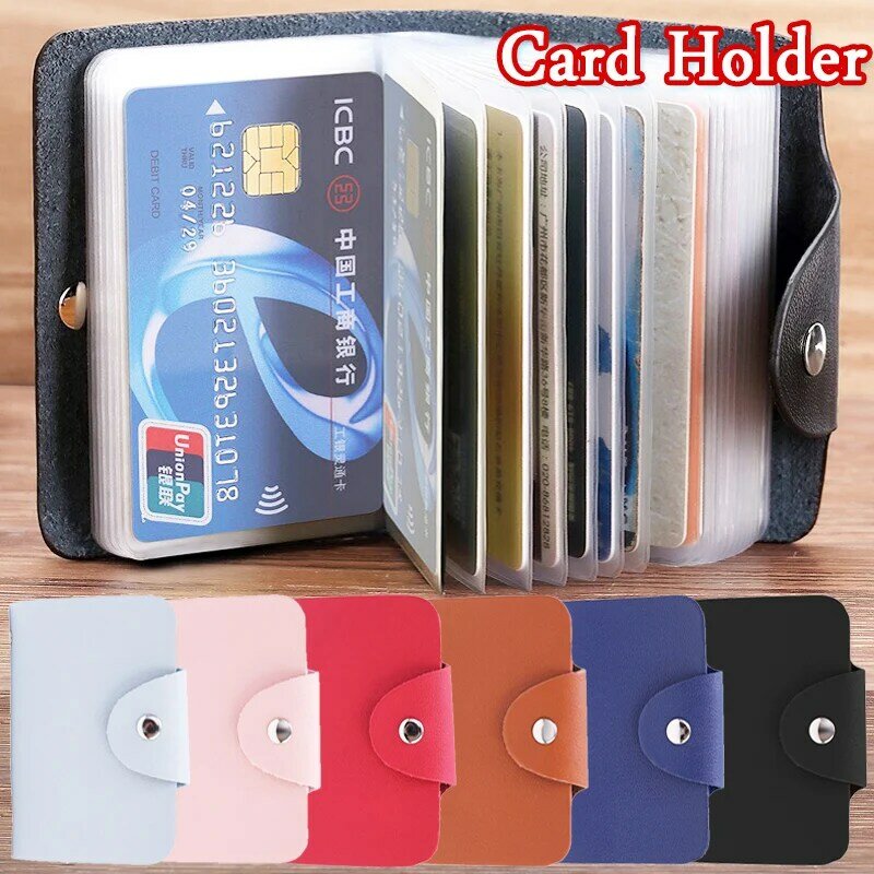 Portatarjetas de crédito de 24 Bits, estuche organizador de cuero de gran capacidad para tarjetas de crédito, estuche para tarjetas de identificación