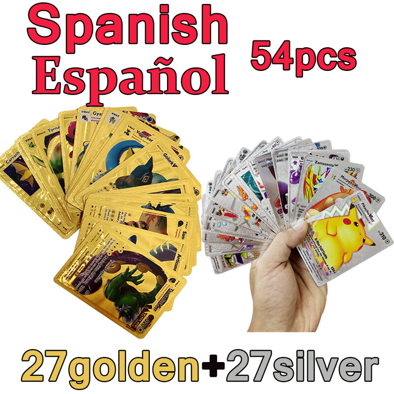 Cartas de Pokémon en español TAG TEAM GX VMAX V Trainer Energy, Golden Vstar Silver Shining Game, juguete para niños