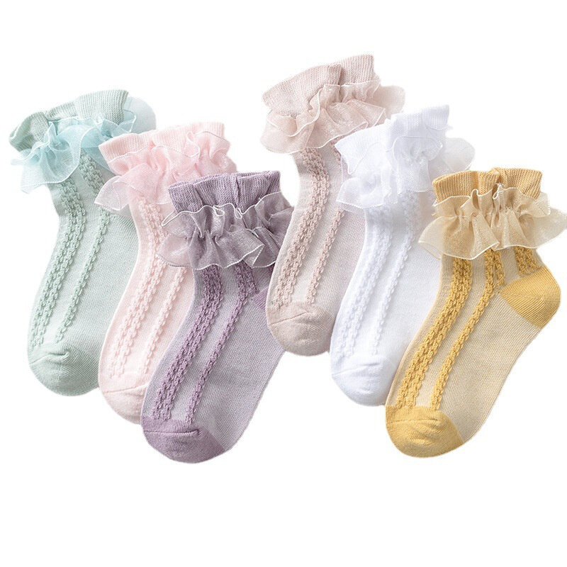 جوارب دانتيل للفتيات الصغيرات ، جوارب قطنية قصيرة جيدة التهوية ، بيضاء ، خضراء ، وردية ، للأطفال الصغار ، مجموعة من 8 *
