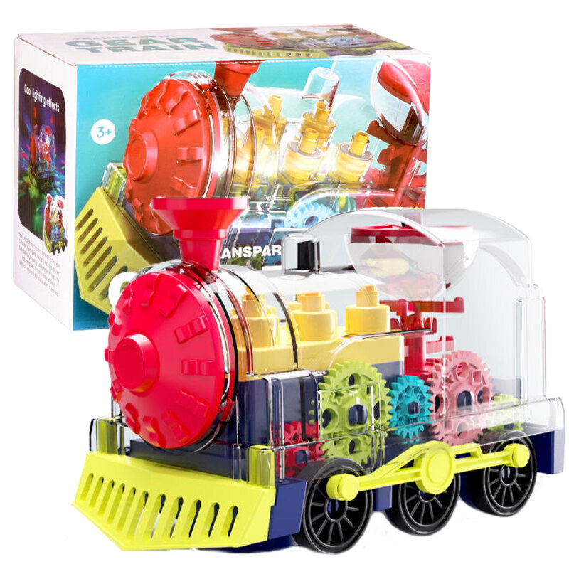 ZK20 전기 투명 기어 기차, 유니버설 워킹 트레인, 다채로운 조명, 뮤지컬 장난감, 어린이 선물