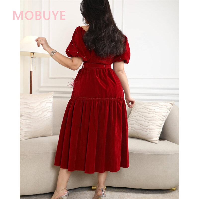 MOBUYE-elegante vestido de baile sem ombro para mulher, vestido de festa, árabe, Dubai, comprimento chá, moda noite, elegante, decote, 2024