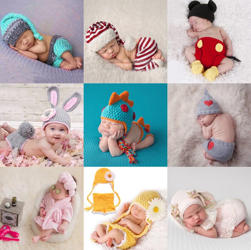 Setelan Mickey Bayi Baru Lahir Pakaian Properti Fotografi Kostum Rajutan Rajutan Rajutan Anak Laki-laki Perempuan Bayi Baru Lahir Baju Bayi Pakaian Bayi