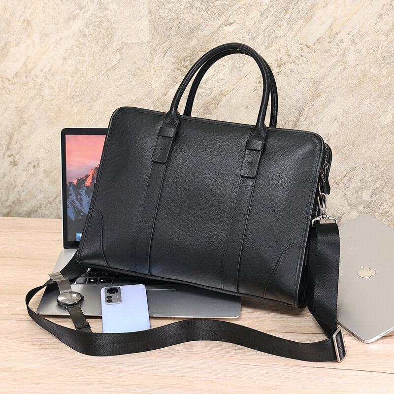 Genuine Leather Briefcase for Men Business Large Capacity Cowhide Handbag Computer Bag Crossbody Bag Work Bag for Men 15.6 Inch
