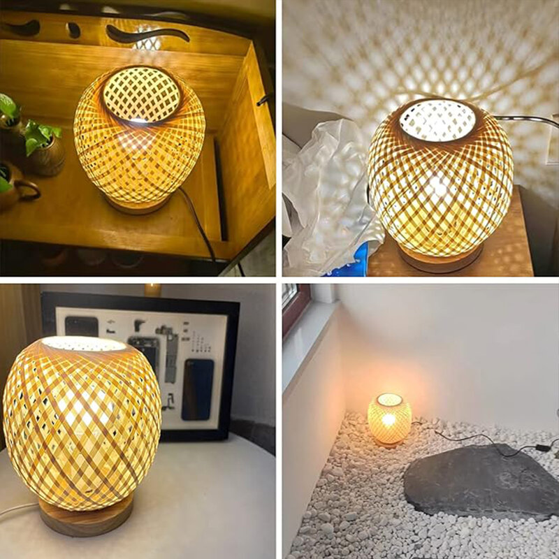 Lampka nocna światło nastrojowe do sypialni ręcznie wykonana lampa stół bambusowy dla uspokojenia i relaksu
