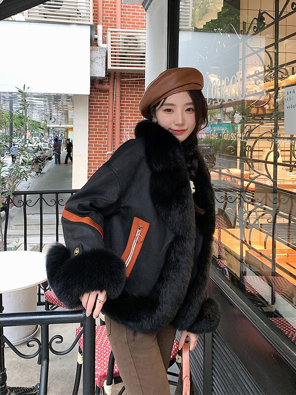 Socialite – manteau en fourrure de renard pour femme, veste courte d'hiver, à la mode, avec grand col et duvet, nouvelle collection
