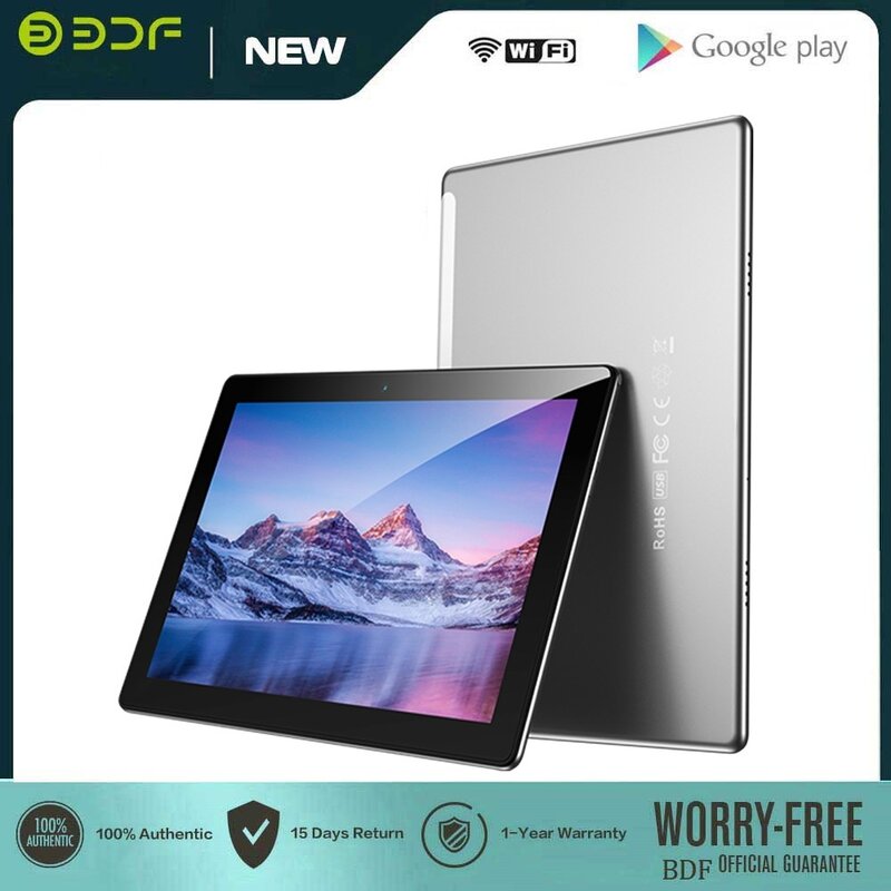 Tablet PC BDF-Android com o Google Play, câmeras duplas, Dual SIM, Tablets Telefone Call, Octa Core, 4GB de RAM, 64GB ROM, WiFi Pad, 10,1 polegadas, 3G, Novo