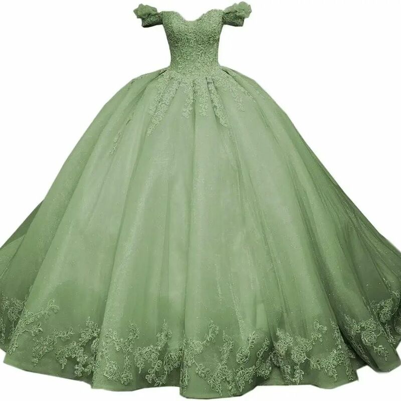 Princess Off Shoulder Sweet 15 16 Quinceanera Dresses Lace Puffy Prom Gowns Long Birthday Ball Gowns with Train