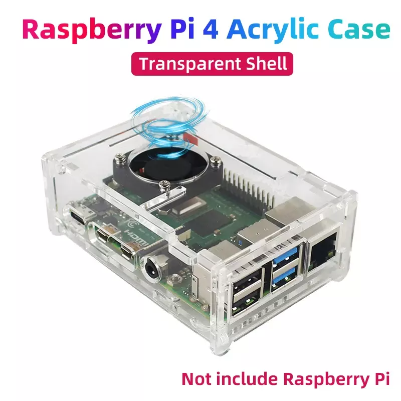 Boîtier en acrylique transparent pour Raspberry Pi 4 modèle B, ventilateur de refroidissement CPU
